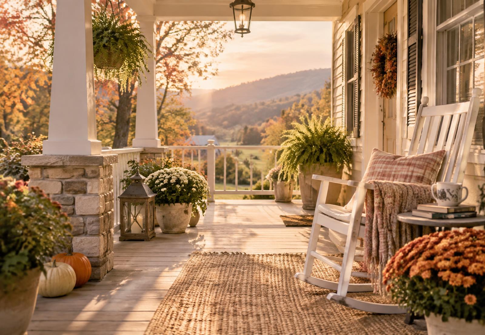 Warm front porch of a Western North Carolina home